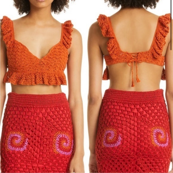 New AYNI Crochet Cropped Tank Top In Tangerine‎ Size Medium - Picture 1 of 7